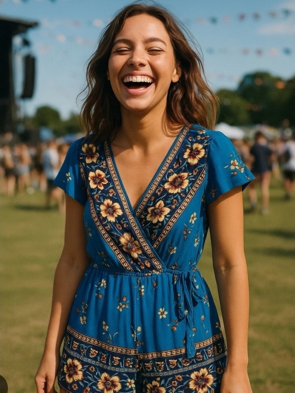 Blue Floral V-Neck Romper
